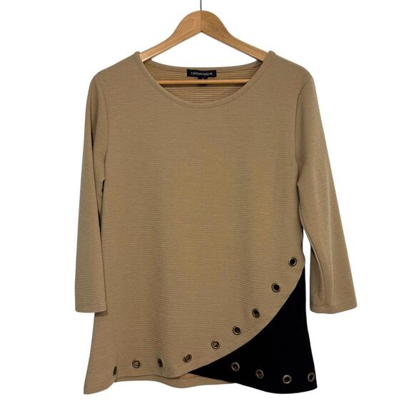 Carolyn Taylor Women’s Size Medium Brown Black Metal Grommet Detail Knit Top - Picture 1 of 5